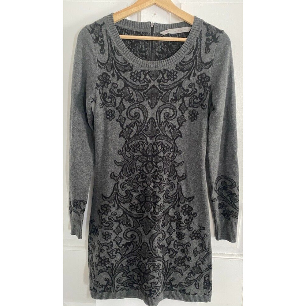 Athleta Knitted Sweater Dress Cotton Blend Jacquard Floral Dark Grey Size small